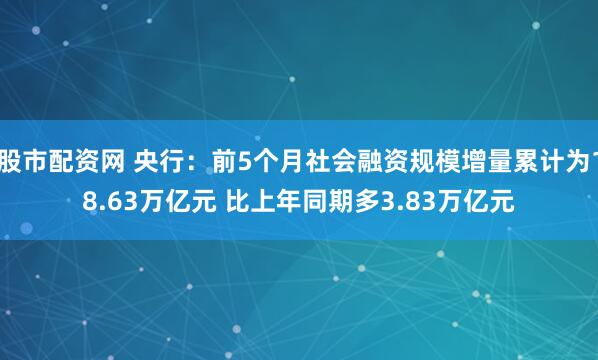 股市配资网 央行：前5个月社会融资规模增量累计为18.63万亿元 比上年同期多3.83万亿元